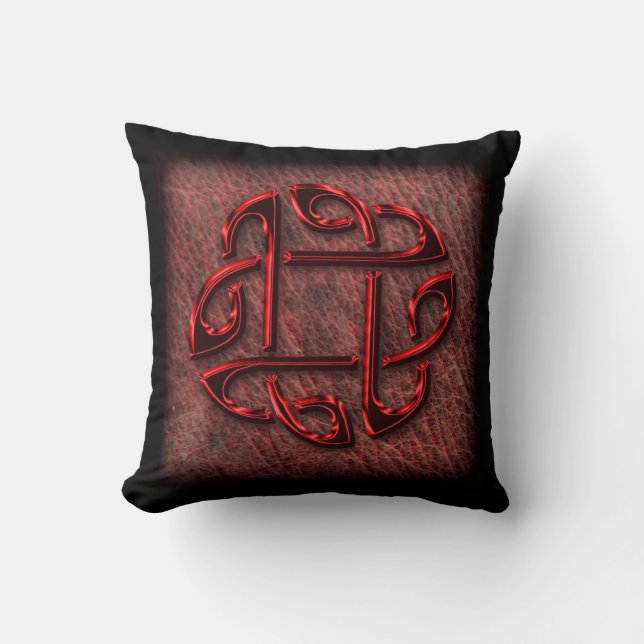 Dark red celtic knot on leather throw pillow (Front)