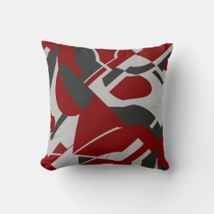 Dark Red Charcoal Gray Bold Diagonal Art Design Throw Pillow