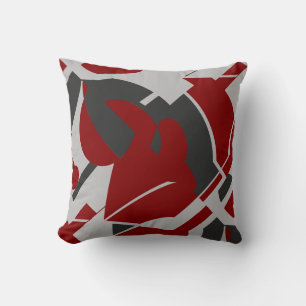 Dark Red Charcoal Gray Bold Swirling Abstract Throw Pillow
