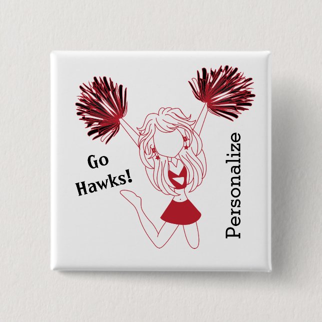 Dark Red Cheerleader Girl | DIY Text Pinback Button (Front)