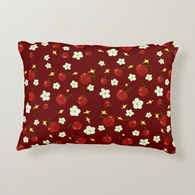 Dark Red Cherry Pattern  Accent Pillow (Back)
