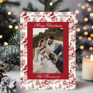 Dark Red Chinoiserie Toile De Jouy Photo Christmas Holiday Card