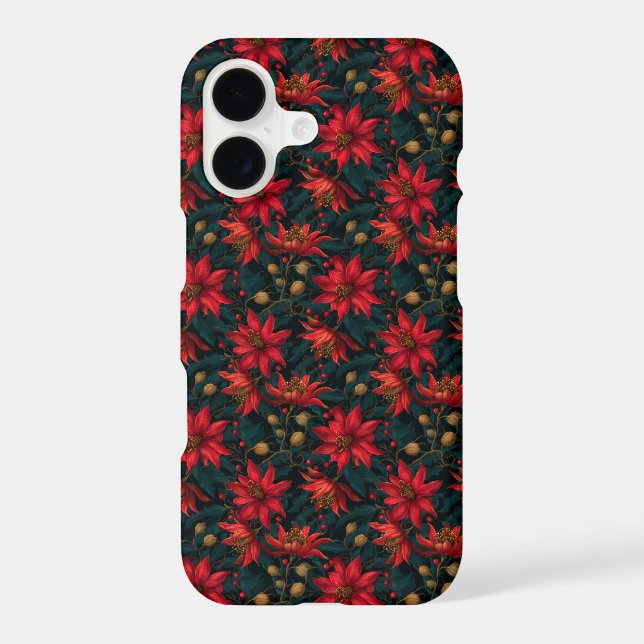 Dark Red Christmas Floral Pattern iPhone Case (Back)