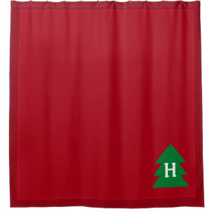 Dark Red Christmas Tree Custom Initial Elegant Shower Curtain