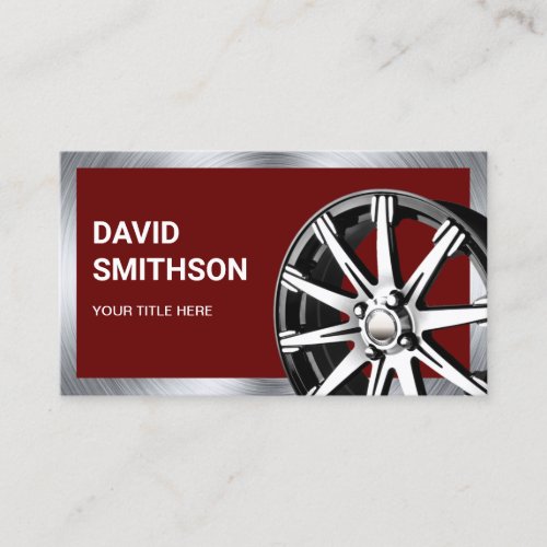 Dark Red Chrome Car Alloy Wheel Rim Mechanic Business Card