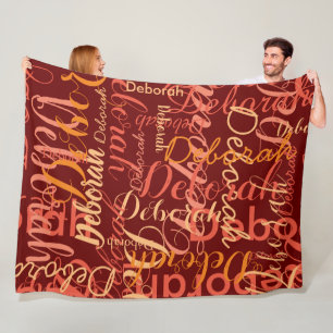 Dark Red Color Repeating Names Fleece Blanket