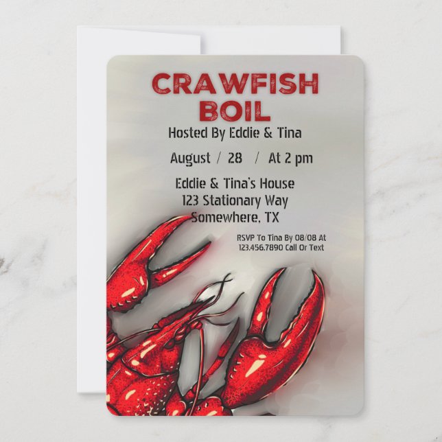 Dark Red Crawfish Boil Party Invitation (Front)