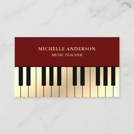 Dark Red Cream Gold Piano Keyboard Teacher Pianist Business Card