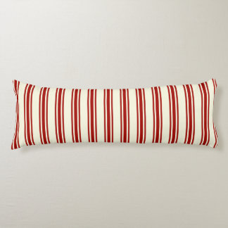 Dark Red & Cream Ticking Stripes Pattern Body Pillow