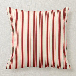 Dark Red & Cream Ticking Stripes Pattern Throw Pillow