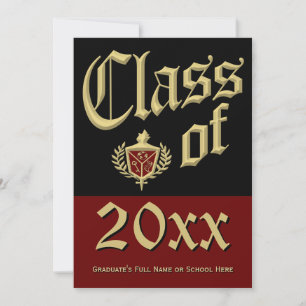 Dark Red Crest Graduation Announcement