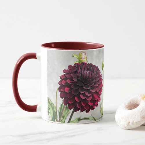 Dark Red Dahlia Bloom Floral Mug