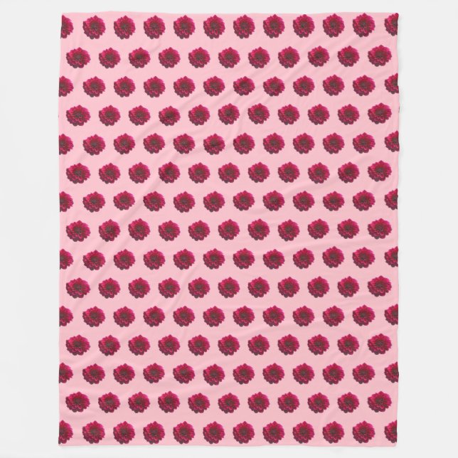 Dark Red Dahlia Flower Seamless Pattern on Fleece Blanket (Front)