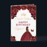 Dark Red Dark Skin Girl Sweet Sixteen Birthday Card<br><div class="desc">This elegant and glamorous sweet sixteen birthday card can be personalized with a name or title such as daughter, granddaughter, niece, friend etc. The design features a beautiful princess with dark skin in a burgundy red ball gown. The text combines handwritten script and modern sans serif fonts for a classy...</div>