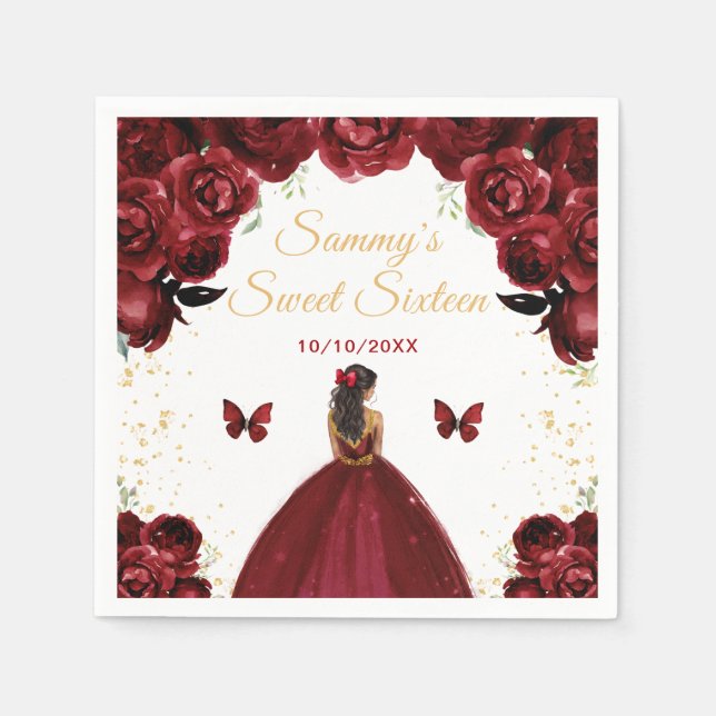 Dark Red Dark Skin Princess Sweet Sixteen Napkins (Front)