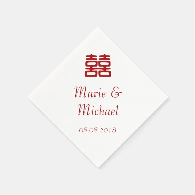 Dark Red Double Happiness - Elegant Paper Napkins (Corner)
