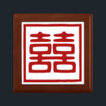 Dark Red Double Happiness - Square Jewelry Box<br><div class="desc">The Double Happiness symbol is a Chinese pictogram that represents a happy couple holding hands. You'll see this everywhere at a Chinese wedding, but maybe you'd like to celebrate a new baby or just show your love!</div>