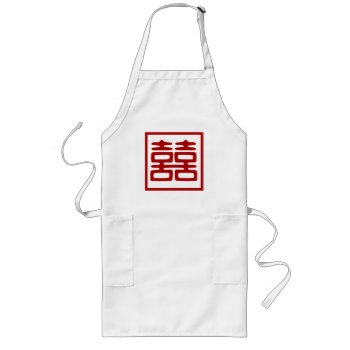 Dark Red Double Happiness - Square Long Apron by teakbird at Zazzle