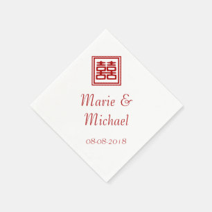 Dark Red Double Happiness - Square Paper Napkins