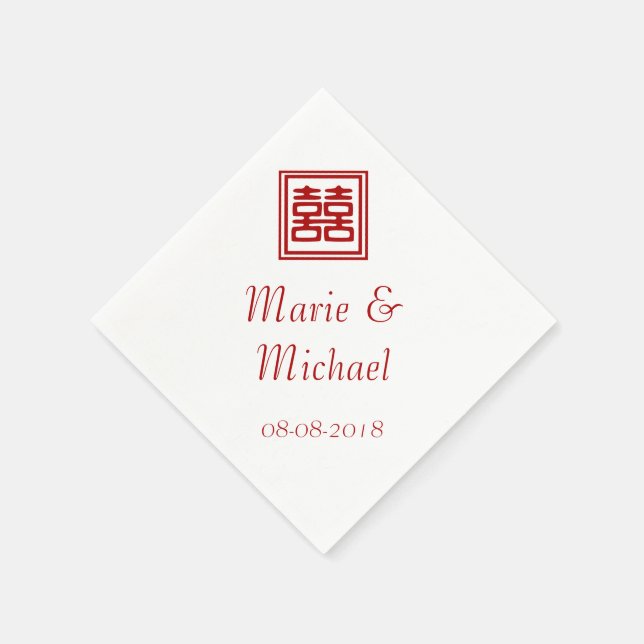 Dark Red Double Happiness - Square Paper Napkins (Corner)