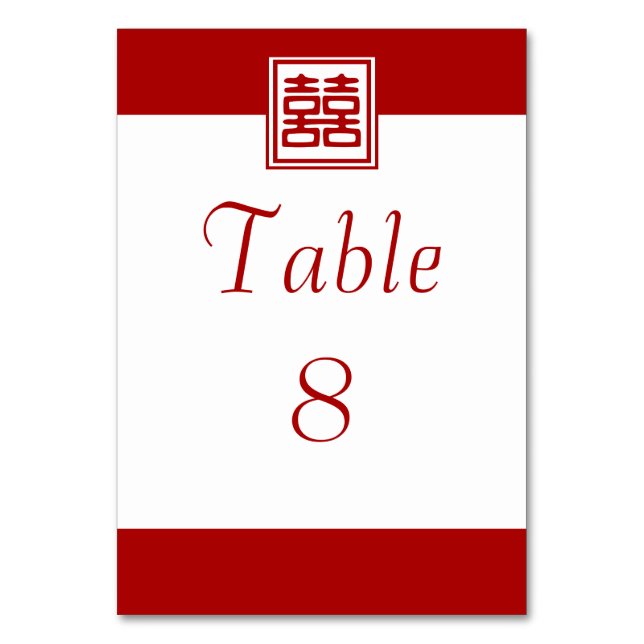 Dark Red Double Happiness - Square Table Number (Front)