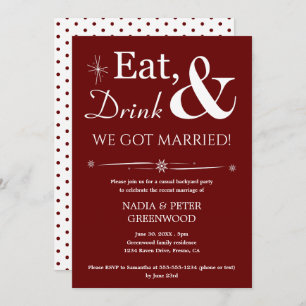 Dark Red Eat Drink We Got Married Elopement Party Invitation