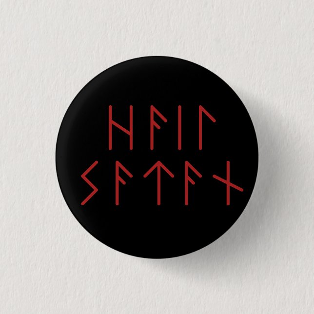 Dark Red Elder Futhark Hail Satan  Button (Front)
