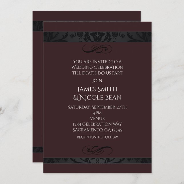 Dark Red Elegance Wedding Celebration Invitation (Front/Back)