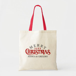 Dark Red Elegant Christmas Text Design Tote Bag
