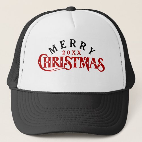 Dark Red Elegant Christmas Text Design Trucker Hat