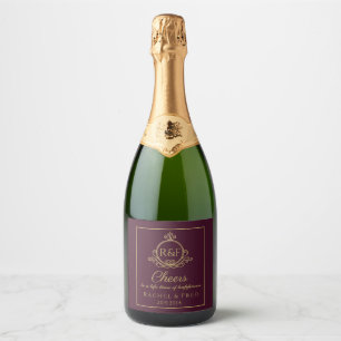 Dark Red Elegant Golden Calligraphy Wedding Sparkling Wine Label