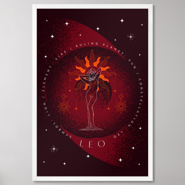Dark Red Elegant Leo Poster Portrait  (Framed Front)