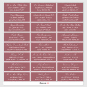 Dark Red Elegant Script 24 Wedding Guest Address Sticker