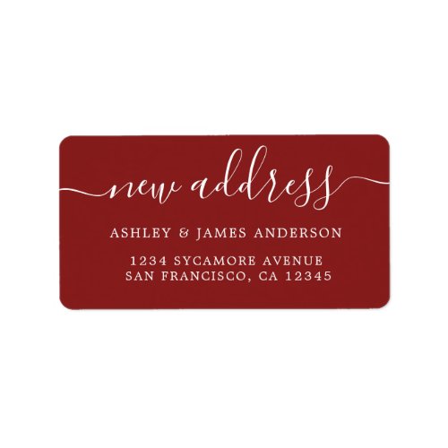 Dark Red Elegant Script New Address Label