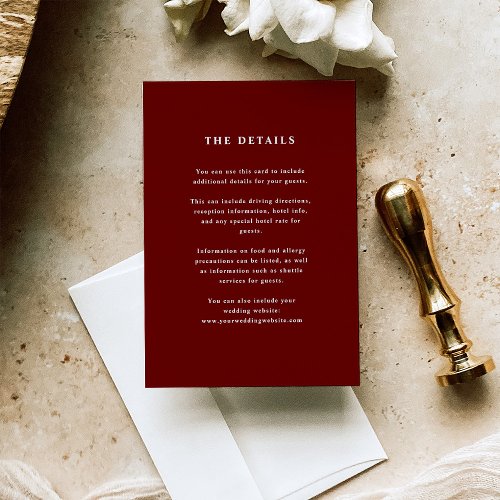 Dark Red Elegant Text  Wedding Guest Details Enclosure Card