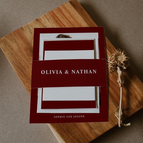 Dark Red Elegant Text   Wedding Invitation Belly Band