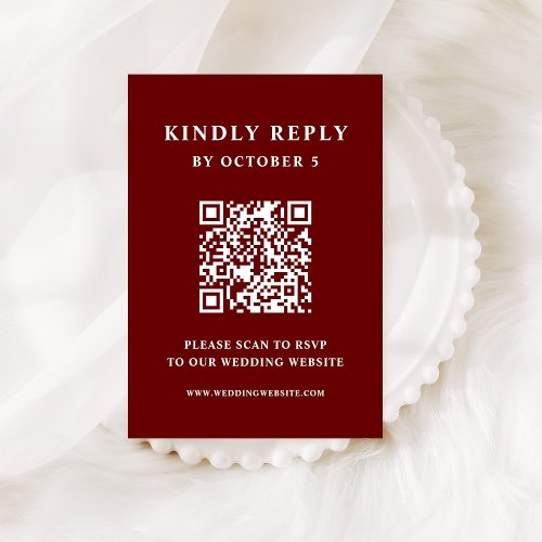 Dark Red Elegant Text  Wedding QR Code RSVP Card