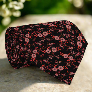 Dark Red Elegant Tiny Floral Pattern Wedding Neck Tie