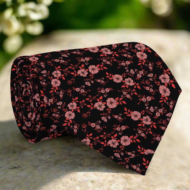 Dark Red Elegant Tiny Floral Pattern Wedding Neck Tie (Creator Uploaded)