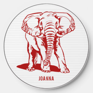 Dark Red Elephant Line Drawing Wireless Charger