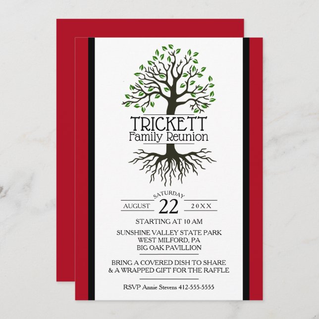 Dark Red Family Tree Family Reunion Invitation (Front/Back)