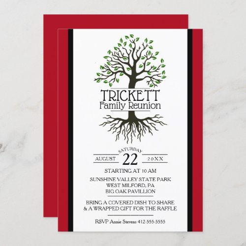 Dark Red Family Tree Family Reunion Invitation