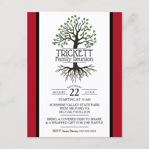 Dark Red Family Tree Family Reunion Invitation Postcard