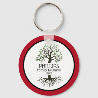 Dark Red Family Tree Family Reunion Keychain