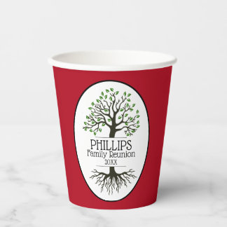 Dark Red Family Tree Family Reunion Paper Cups