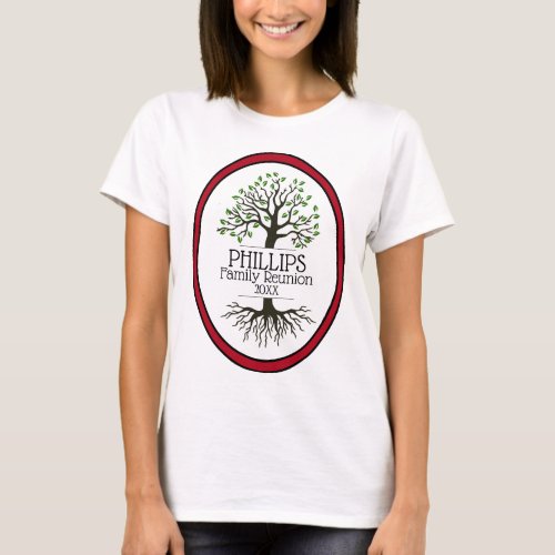 Dark Red Family Tree Family Reunion T_Shirt