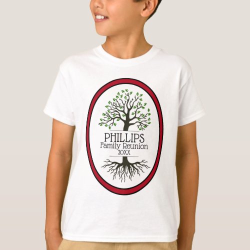 Dark Red Family Tree Family Reunion T_Shirt