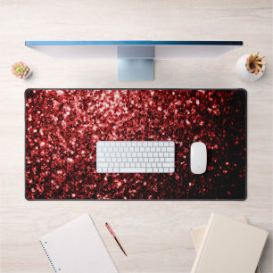 Dark red faux glitter sparkles desk mat