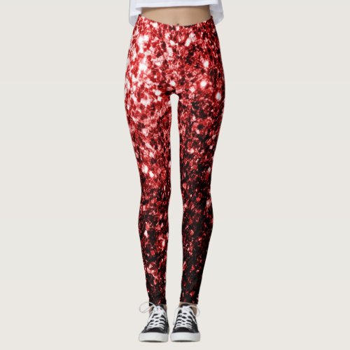 Dark Red faux Glitter sparkles Glamour Leggings