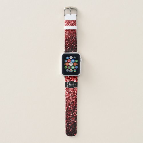 Dark Red faux Glitter sparkles Glamour Monogram Apple Watch Band